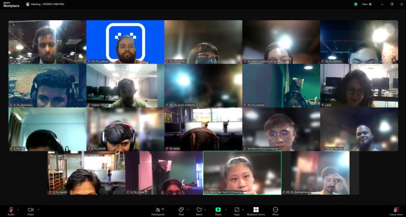 Online intern meeting with the KidoCode team on a video call